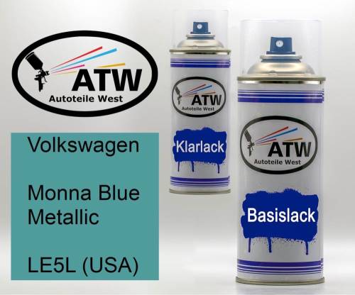 Volkswagen, Monna Blue Metallic, LE5L (USA): 400ml Sprühdose + 400ml Klarlack - Set, von ATW Autoteile West.